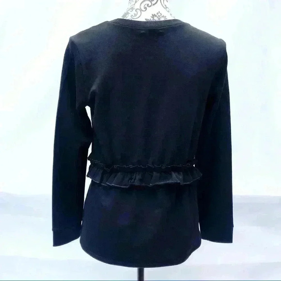 HALOGEN Black Cotton Crew Neck Ruffle Sweatshirt Size SP - Picture 6 of 8